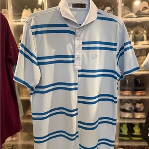Size M - G/FORE White and Blue Striped Men’s Polo Shirt